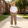 thumbnail image 5 of Spazoro Boys Cargo Pants with Multi‑Pockets, Elastic Waist Solid Color Straight Leg Relaxed Fit Pull‑on Casual Daily Long Trousers for Kids Khaki Size 7-8, 5 of 9