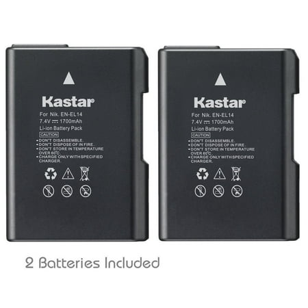 Kastar Battery (2-Pack) for Nikon EN-EL14, EN-EL14a, MH-24 and Coolpix P7000, P7100, P7700, P7800, D3100 DSLR, D3200 DSLR, D3300 DSLR, D5100 DSLR, D5200 DSLR, D5300, D5500 DSLR, Df DSLR