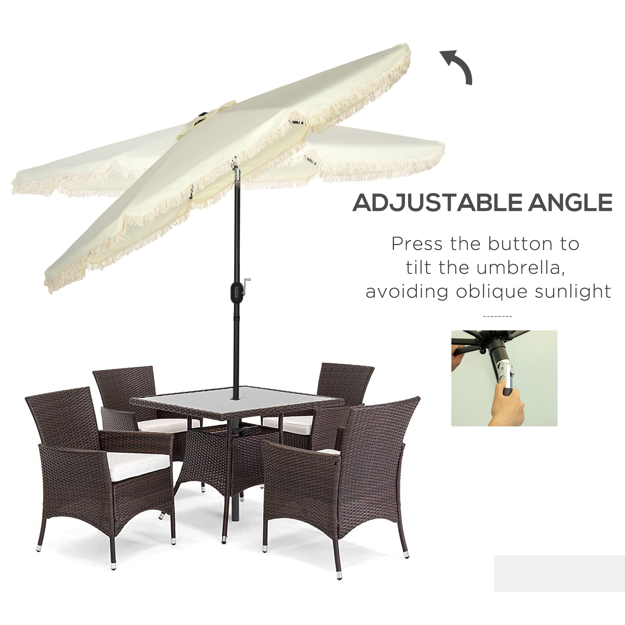 Outsunny 9ft Patio Umbrella with Tilt, Ruffled Outdoor Umbrella, Cream