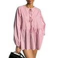 thumbnail image 1 of SUNSIOM Chemisiers à Nouer pour Femmes Manches Longues Col Rond Coupe Ample Babydoll Printemps Automne, 1 of 6