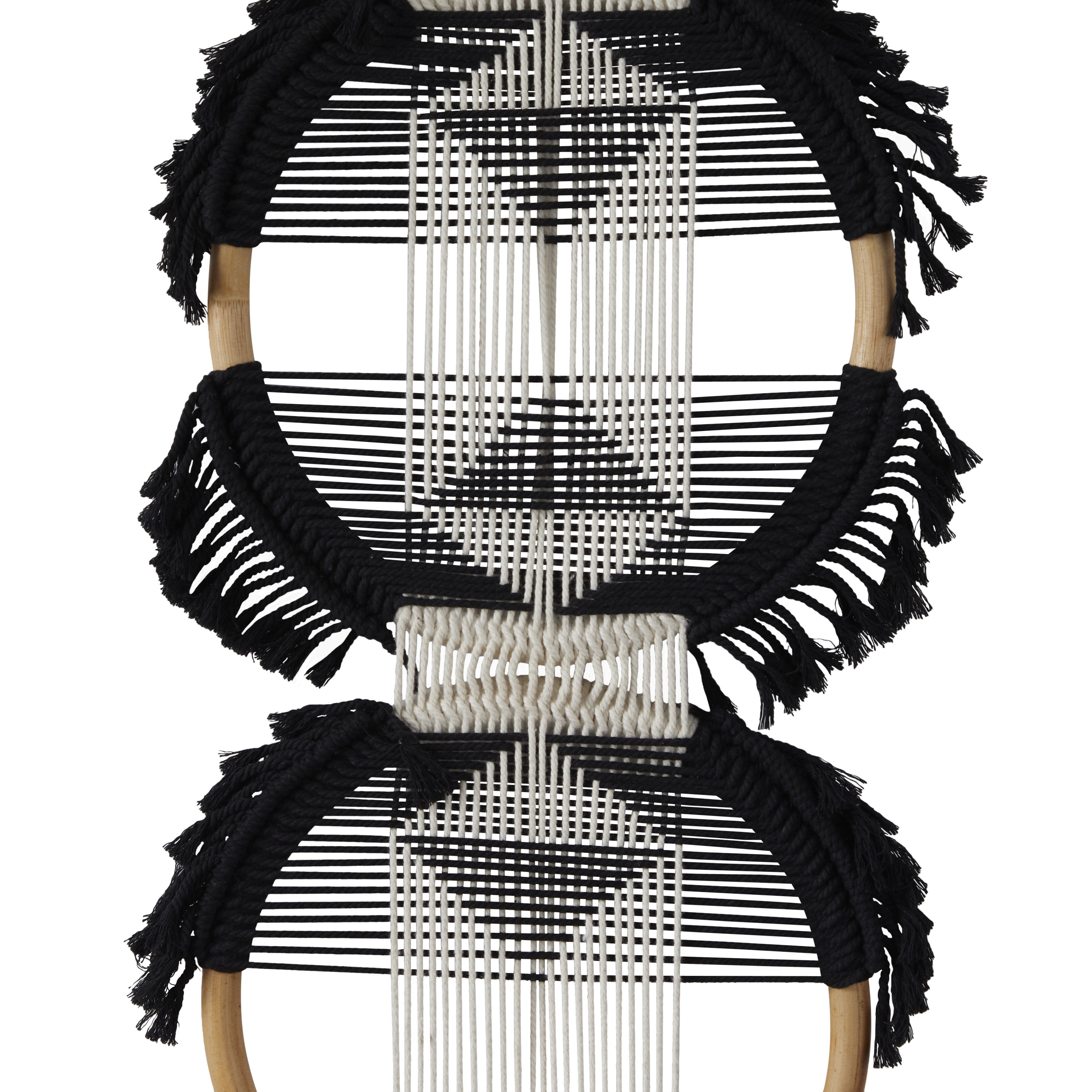 CosmoLiving by Cosmopolitan Black Cotton Fabric Macrame Handmade Intricately Weaved Home Wall Decor with Fringe Tassels, 13" x 1" x 67"