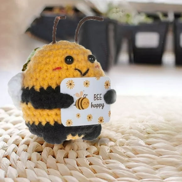 Positive Crochet Animals Cute Bee, Emotional Support Positive Bee with Inspirational Card, Funny Crochet Positive Animals Bee, Emotional Support Crochet, Funny Gifts for Women Man Friends