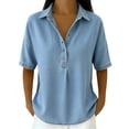 thumbnail image 2 of Jeans Shirt for Women Loose Fit Vintage Washed Denim T Shirt Summer Lightweight Going Out Jean Top Casual Polo Shirts Light Blue 3XL, 2 of 6