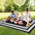 thumbnail image 4 of Gavee 9'x12' Waterproof Outdoor Rug, Reversible Patio Area Rug Indoor Outdoor Carpet, Plastic Modern Geometric Carpet for RV Camping Deck Balcony, Porch, Picnic, with Storage Bag, Black and White, 4 of 8