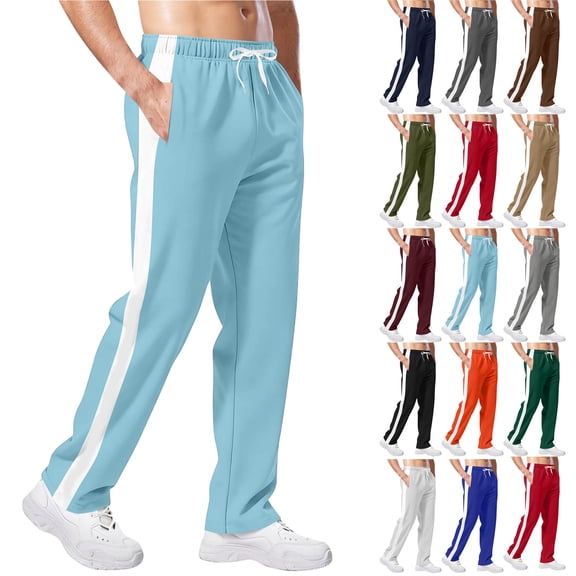 Mens Sweatpants with Pockets Outdoor Running Jogger Pants Elastic Waist Drawstring Workout Casual Sweatpants Open Bottom Light Blue L