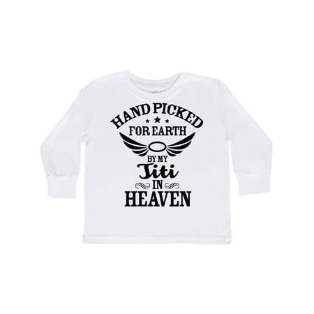 

Inktastic Handpicked for Earth By My Titi in Heaven with Angel Wings Gift Toddler Boy or Toddler Girl Long Sleeve T-Shirt
