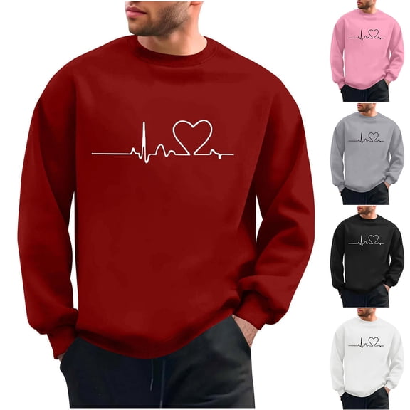 Xdegoge Valentines Day Sweatshirt for Men Playful Love Heart Graphic Crewneck Pullover Causal Loose Long Sleeve Valentine Top