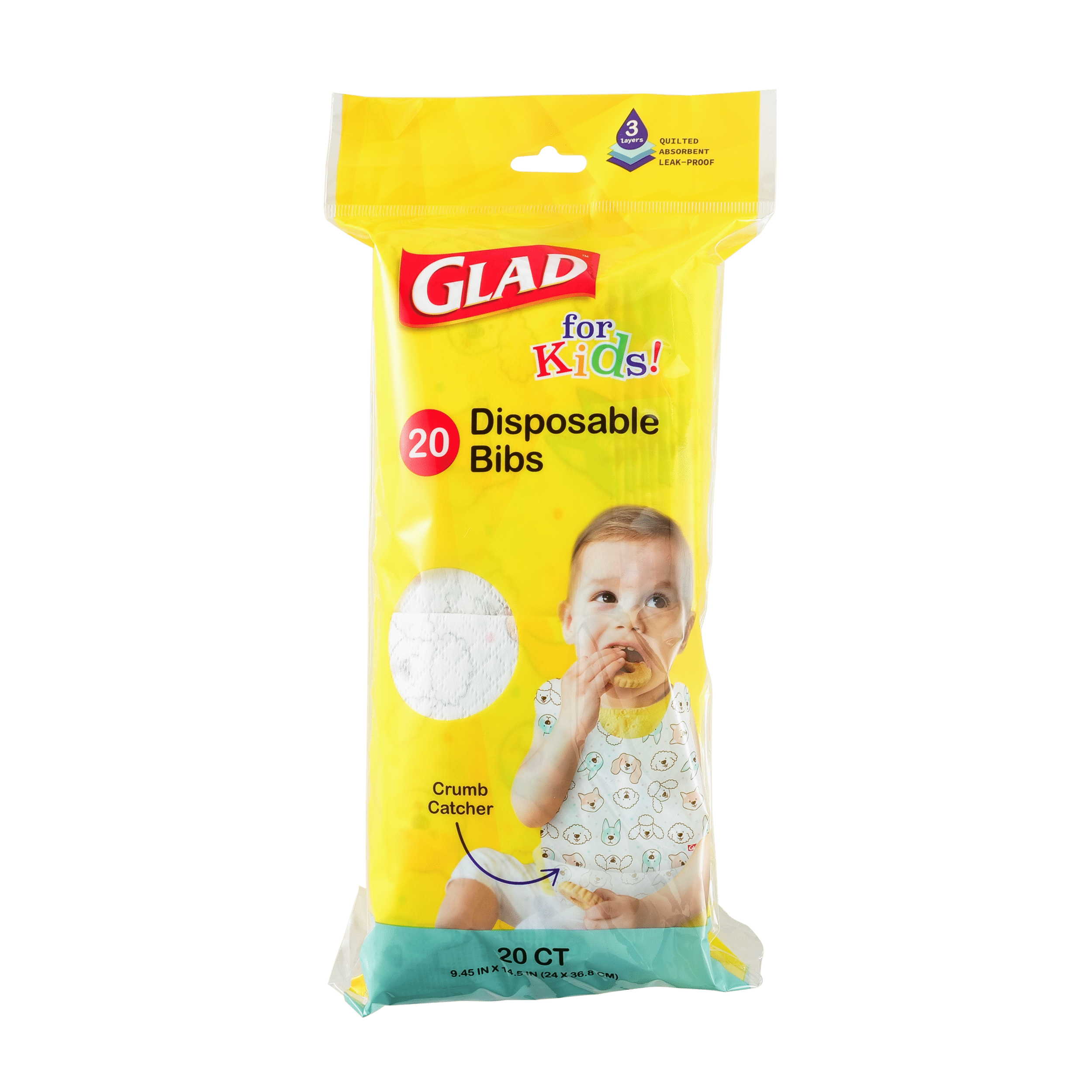 Glad for Kids Disposable Paper Bibs with Adorable Puppy Faces - 20 Count