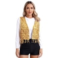 thumbnail image 1 of Ocealan Gilet à Franges à Paillettes Sans Manches pour Femmes, Veste de Fête, Gilet Ouvert devant, Or S, 1 of 7