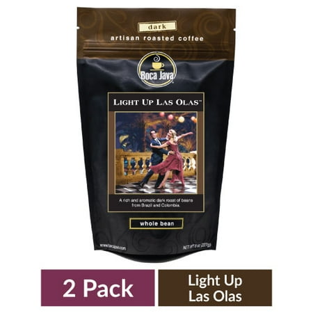 (2 Pack) Boca Java Light Up Las Olas Dark Roast Whole Bean Coffee, 8 oz Bag