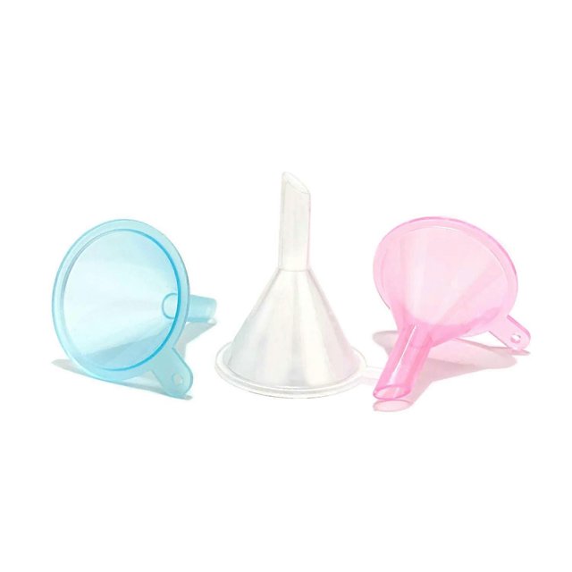 ZHAOCHENG Embudos rellenables para envases cosméticos, embudos para llenar botellas de loción, aceites esenciales, lociones, champú, productos de limpieza, rosa, transparente, azul
