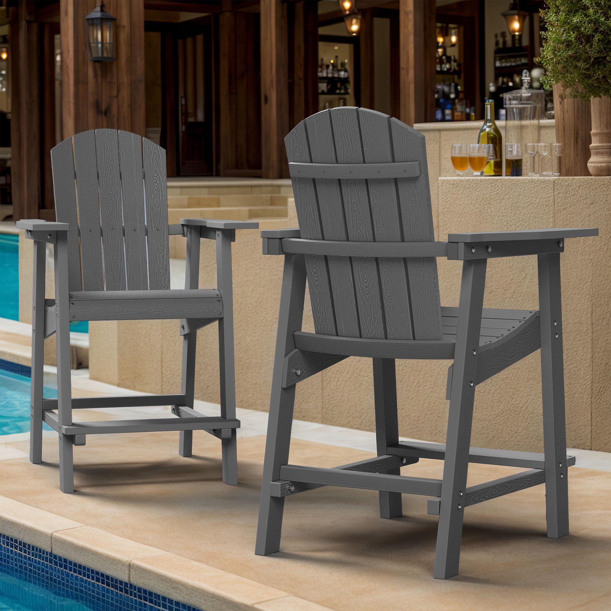 Uforic Tall Adirondack Chair - Poly Bar Height Balcony Seating, HIPS High Back Outdoor Chairs, Bar Stools Lifeguard Chair for Balcony Deck Pool Patio - Gray