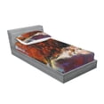 thumbnail image 2 of Ambesonne Nature Fitted Sheet & Pillow Sham Set, Autumn Forest with Rock, Twinxl, Ginger Purple, 2 of 2