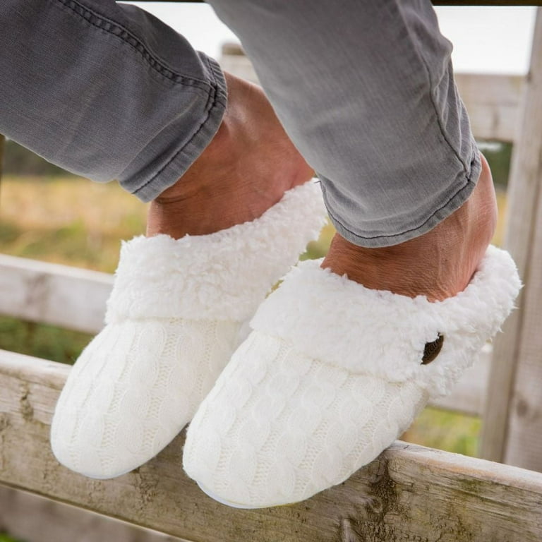 Aran Woollen Mills Adult Knitted Slip On Slipper with Button Detail Large 8 9 Made in Ireland