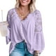 thumbnail image 5 of Qarigey Camisa de mujer Blusa de encaje con cuello en V Camisa de color sólido V Botón de manga larga Top Prendas para la parte del cuerpo Violeta L, 5 of 6