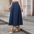 thumbnail image 6 of Ruimatai Womens Denim Maxi Skirt High Waist Front Button Pocket A-Line Light Flowy Loose Casual Vintage Daily Skirt, 6 of 8