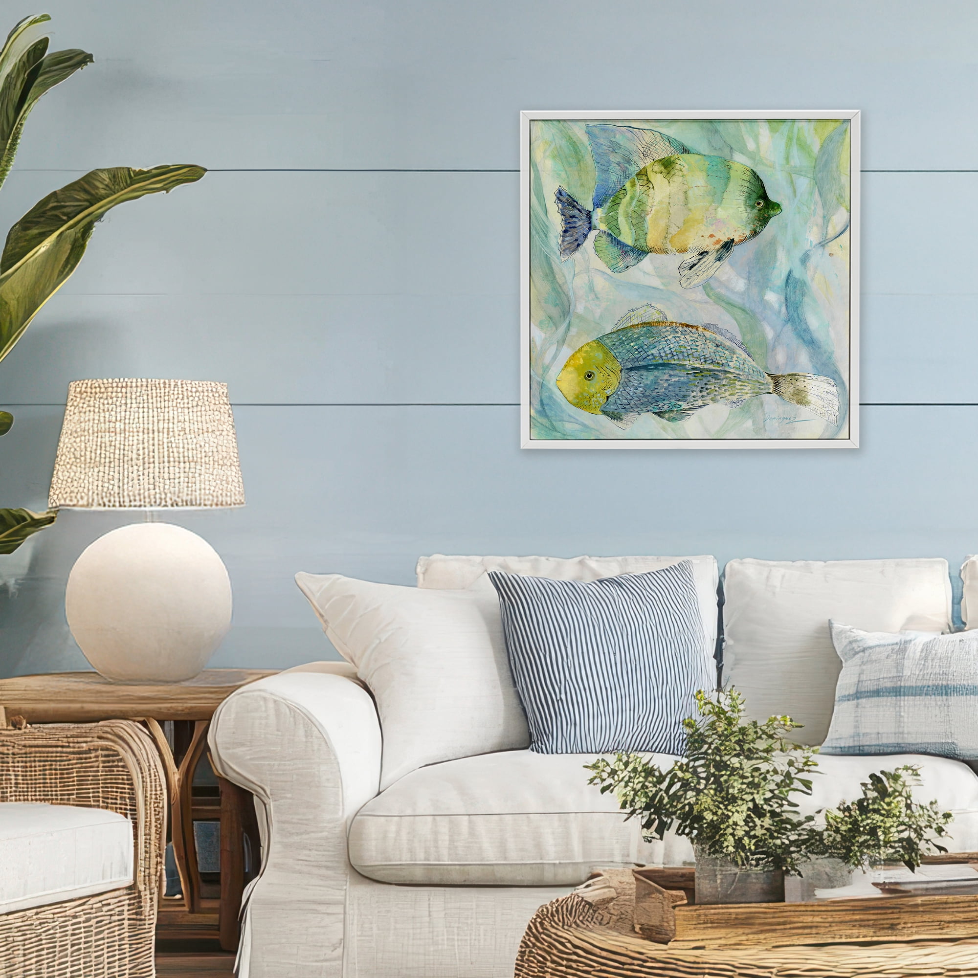 Stupell Industries Sweet Fish Duo Blue Green White Framed Giclee Art, design by Lorenzo Collective