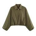 thumbnail image 3 of UVEASISHA Women Bomber Jacket Lightweight Cropped Zip Up Jackets Long Sleeve Casual Fall Outerwear with Zipper Pockets Elastic Cuffs Streetwear Army Green S, 3 of 10