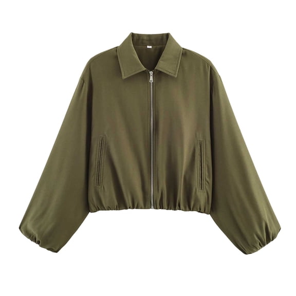 MYAOYI Womens Cropped Zip Up Jacket Collared Casual Lightweight Coat