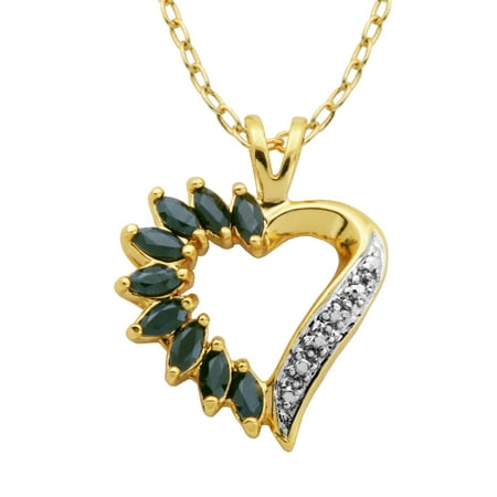 18k Gold Over Fine Silver Plated Bronze Genuine Blue Sapphire and Diamond Accent Open Heart Pendant Necklace, 18