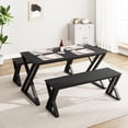 thumbnail image 2 of Kitchen mesa con benches set para 4: rectangular mesa y benches con sturdy metal frame, space - saving para kitchen, dining room, apartment (negra), 2 of 7