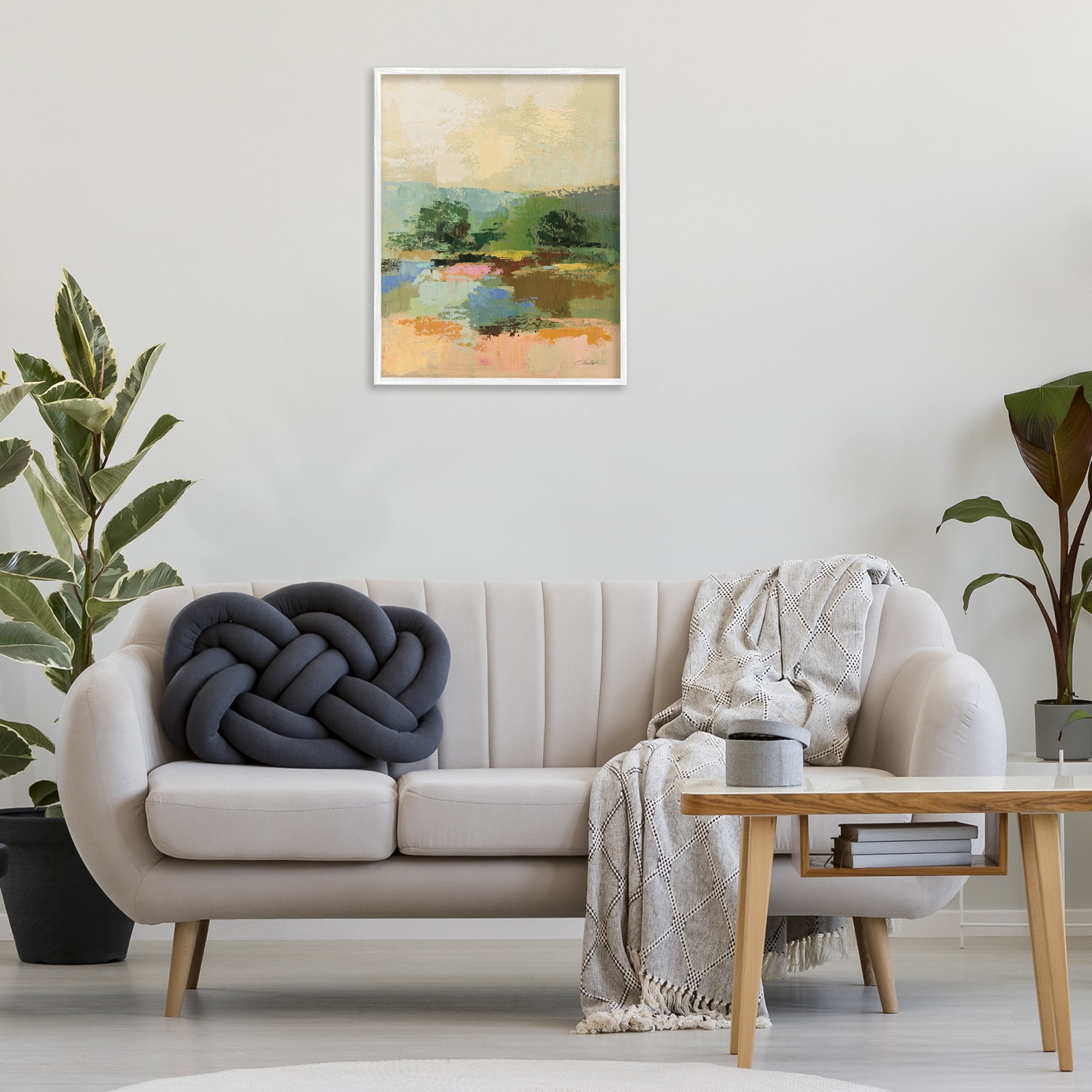Stupell Industries Across The River Abstract Landscape Painting White Framed Art Print Wall Art, 24 x 30