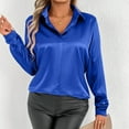 thumbnail image 5 of Lenpel Satin Blouses for Women Dressy Casual Long Sleeve V Neck Collared Button down Shirts Business Work Tops, 5 of 7