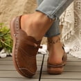 thumbnail image 3 of Mules for Women Thick Sole Orthopedic Sandals Splice Leather Closed Round Toe Hollow out Slip on Slides Walking Shoes Brown Size 7.5, 3 of 7