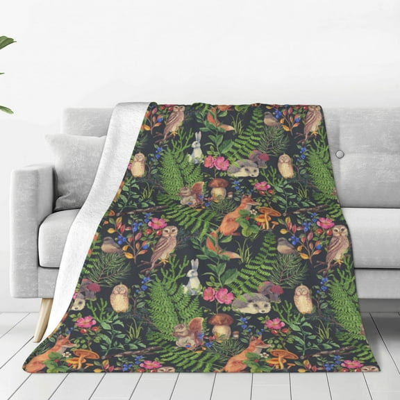 Rateoe Forest Animals And Plants Print Fuzzy Fleece Throw Blanket Extra Large,Super Soft,Fluffy and Warm Blankets for Couch,Bed,All Season Use (40"x30")
