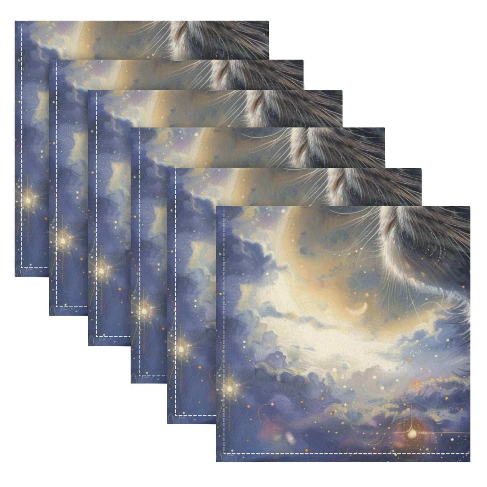 JSTEL Cat Kitten Starry Sky Galaxy Cloth Napkins Set of 6, 20x20 Inch Washable and Reusable Napkin for Decoupage Dinner Party Everyday Use