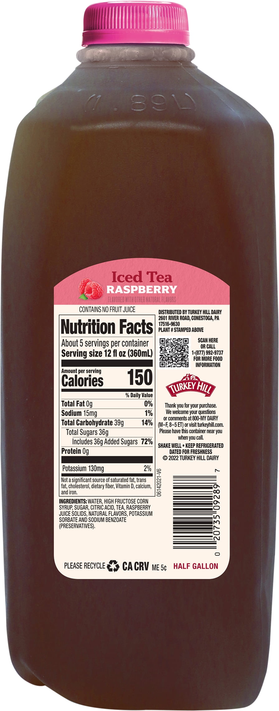 Turkey Hill Raspberry Tea, Half Gallon