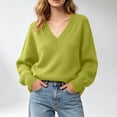 thumbnail image 2 of MaFYtyTPR Women V-Neck Pullover Sweater Winter Solid Color Long Sleeve Knitted Tops Casual Relaxed Fit Warm Sweaters 01-Yellow M, 2 of 6