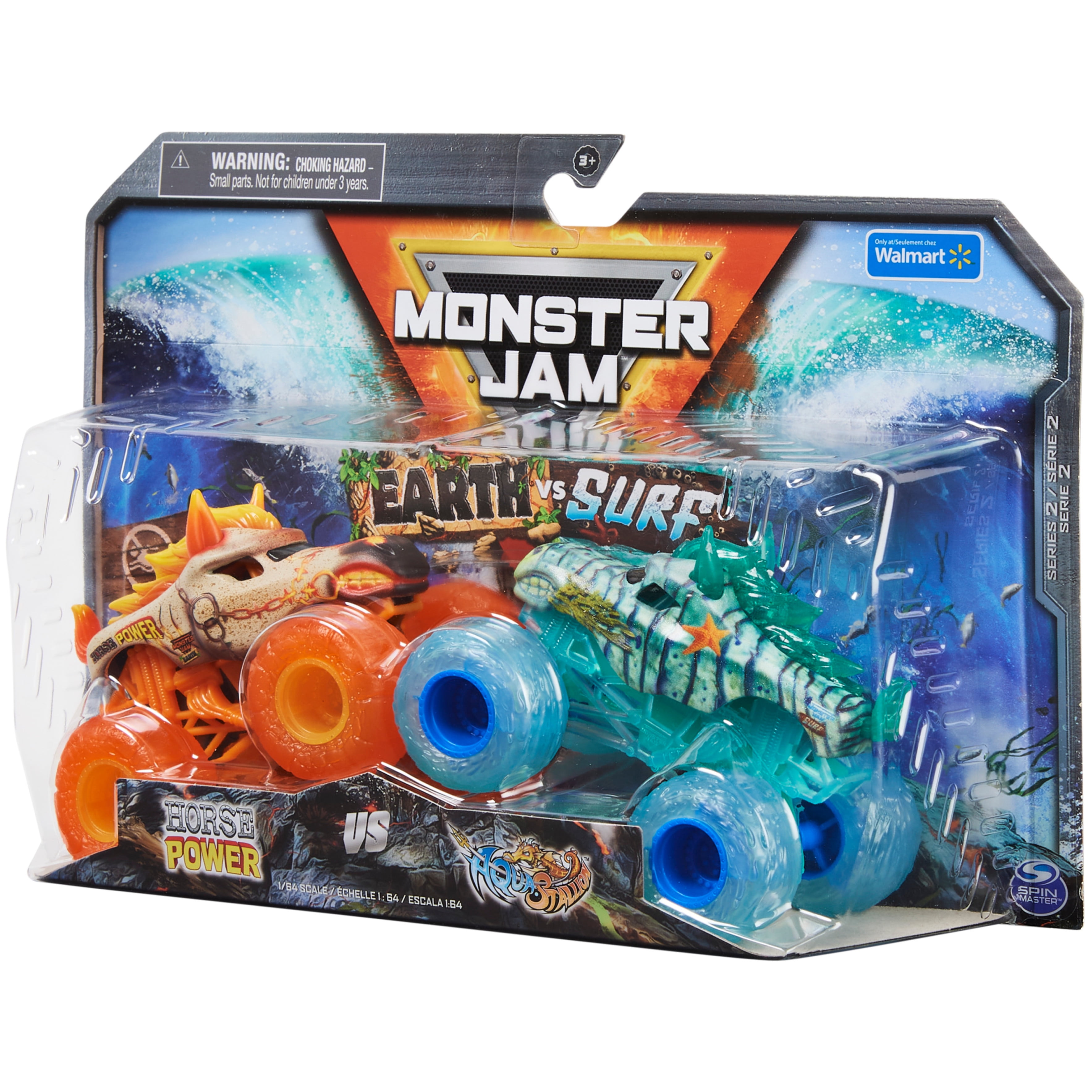 Monster Jam, Official Horse Power D Earth Vs. Sea Horse Surf 1:64 Scale Die-Cast Monster Trucks, Kids Toys for Boys Ages 3 and up