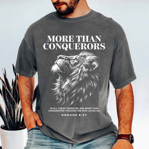 More Than Conquerors Lion Shirt, Romans 8:37, Christian Bible Verse Tee All Size S-5XL