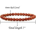 thumbnail image 2 of Natural Red Coral Gemstone 6mm Round Beads Stretch Bracelet 7" Unisex, 2 of 4