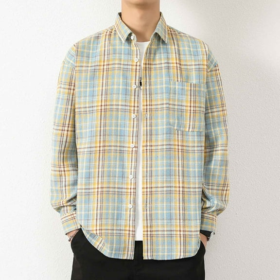 Pejock Men's Casual Long Sleeve Printing Shirt with Pocket and Turndown Collar, Acrylic Winter Blouse for Outdoor Daily Wear