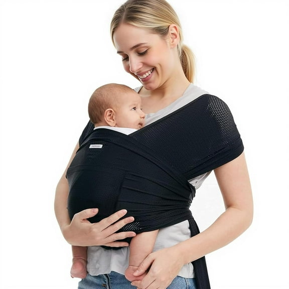 Momcozy Baby Wrap Carrier, Easy to Wear Baby Carrier Sling Newborn to Toddler 8-35lbs, Lightweight Adjustable Hands Free Baby Sling, Black