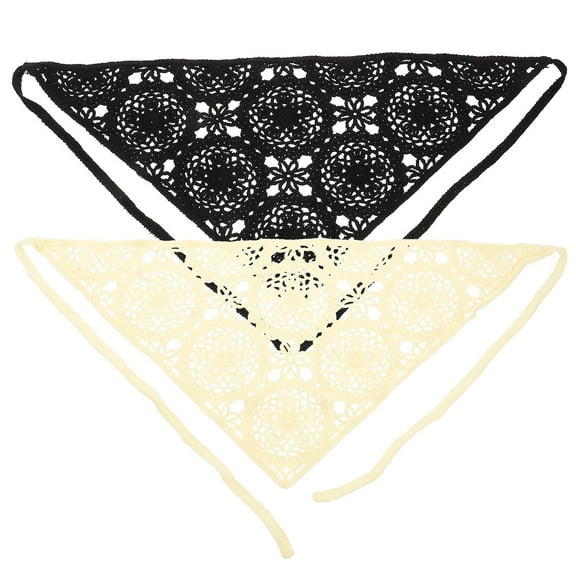 HAMPPLIES 2Pcs Floral Crochet Hair Bandanas Lace Style Headscarf for Women Teenagers Proms Shows