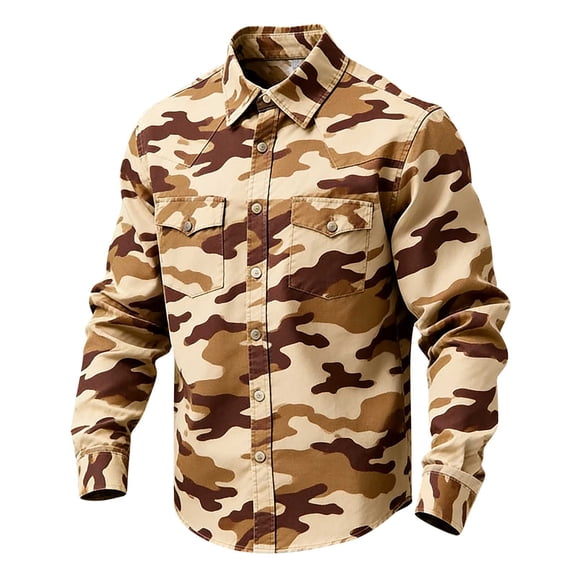 LEKWK Camouflage Shirt for Men Western Cowboy Style Long Sleeve Button Down Top Outdoor Hunting Ranch Rodeo Work Wear