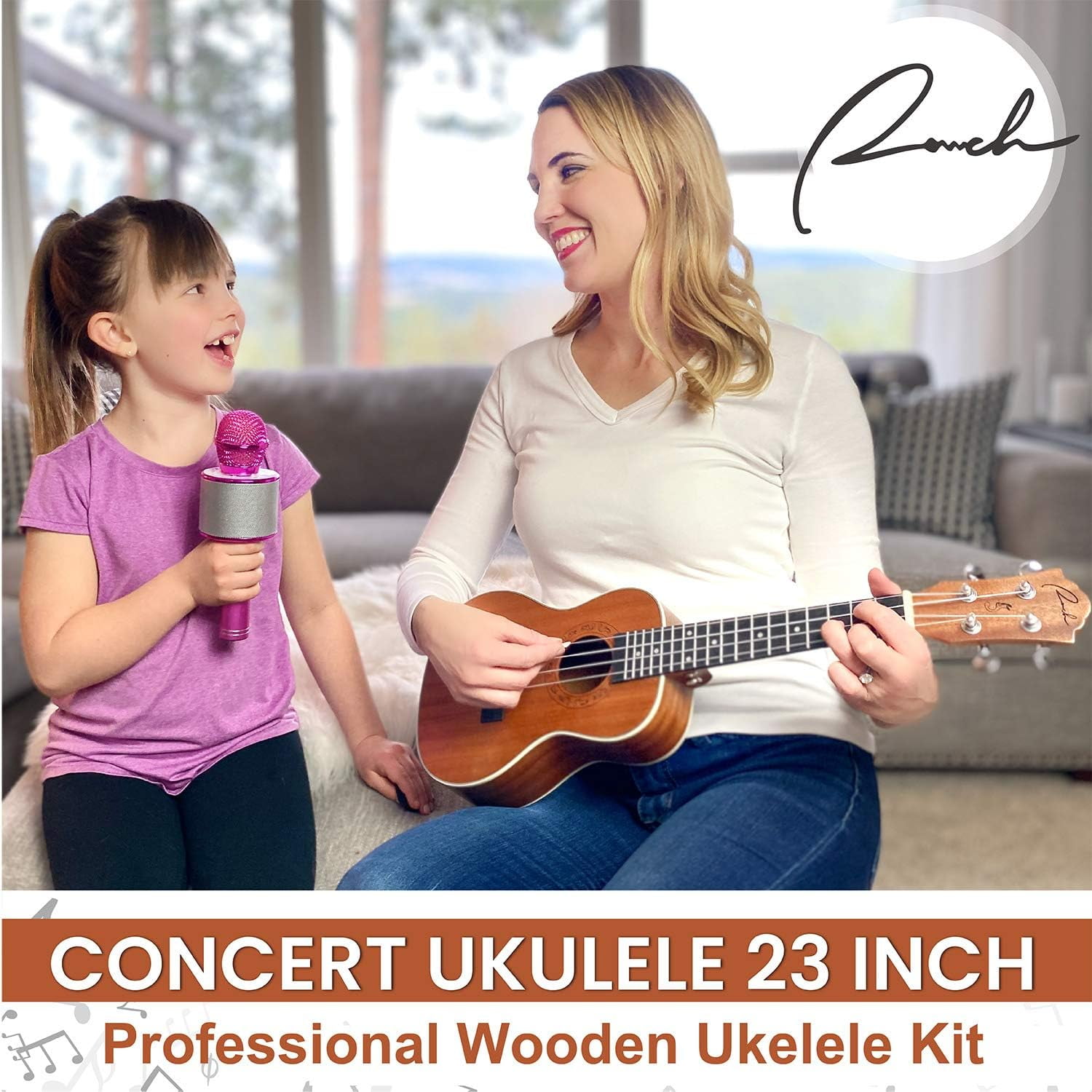 Ranch UK-23 Concert Ukulele - 23 inch Beginner Kit with 12 Online Lessons, Gig Bag, Tuner, Strap, Aquila Strings Set