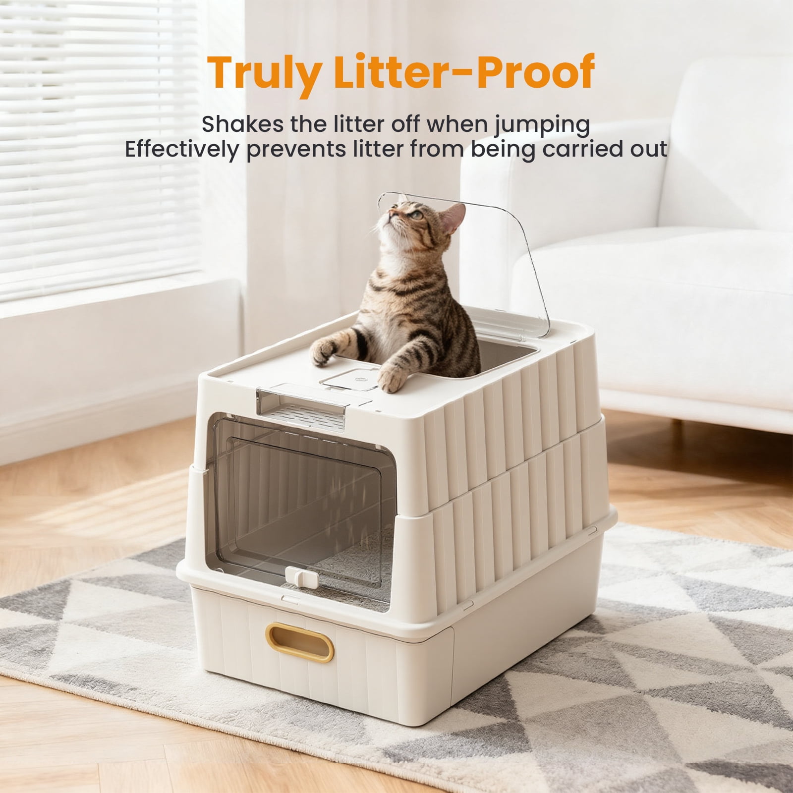 Enclosed Cat Litter Box, Large Litter Box Enclosure with Front Door Flap and Scoop(White)