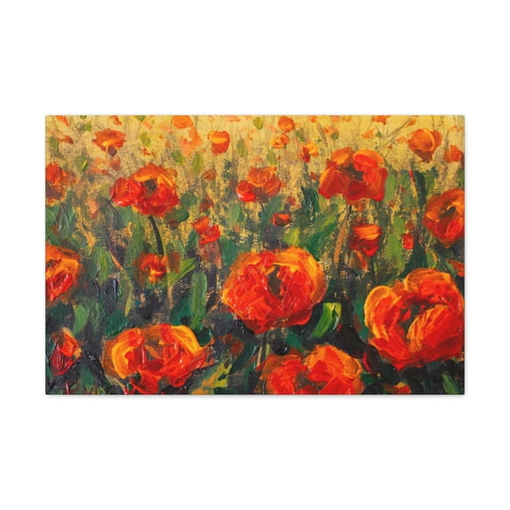 Red Large Poppies In Green Grass Flower Canvas Wall Art for Home Decor Ready-to-Hang