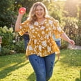 thumbnail image 2 of Agnes Orinda Women's Plus Size V Neck Floral Ruffle Sleeves Summer Babydoll Blouses 2X Yellow, 2 of 8