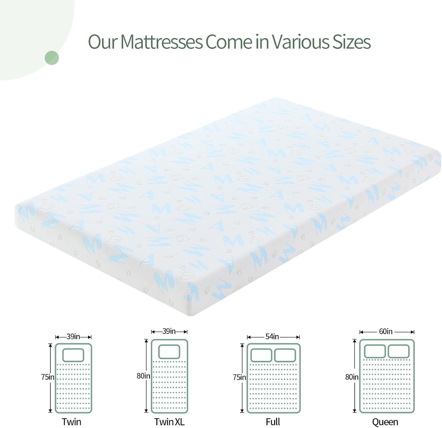 6 Inch Twin XL Memory Foam Mattress, Medium Feel, Fiberglass Free, Removable Washable Cover, White