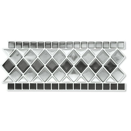 Collections Etc. Tile Borders Peel and Stick Backsplash, Removable Backsplash for Kitchen, Bathroom, Set of 8, Black And (Best Colour Tiles For Bathroom)