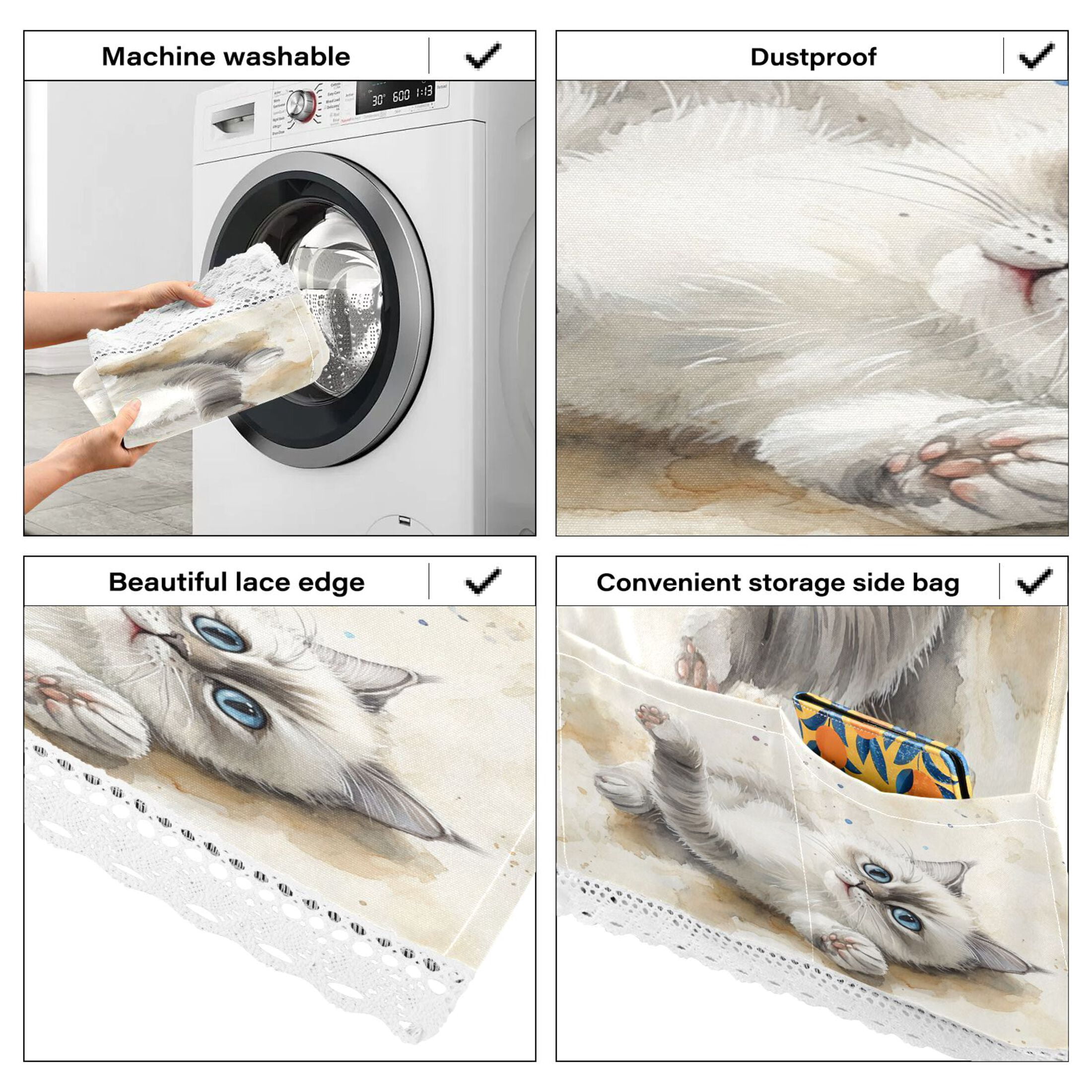 WOBOGO Cat with Colorful Butterfly Washing Machine Cloth Dryer Refrigerator Top Cover Protective Non-Slip Mat For Kitchen Laundry