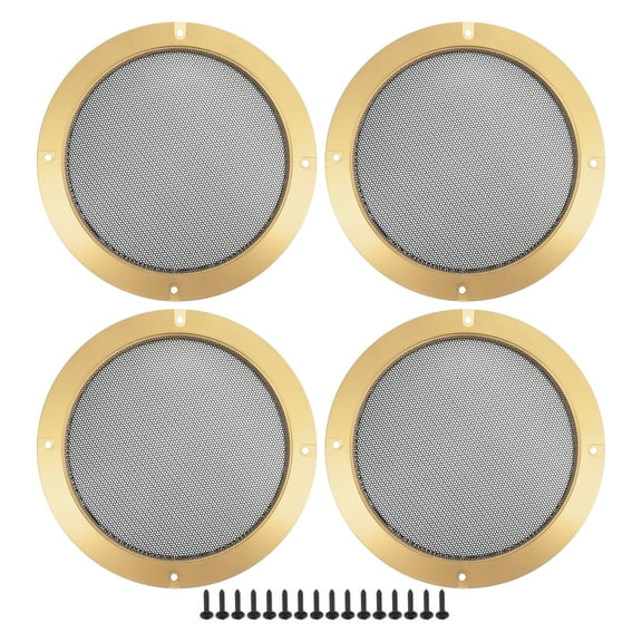 Unique Bargains 4 Pcs 6.5" Car Speaker Grills Cover Mesh Round 6.5 Inch Audio Subwoofer Guard with Screws Iron Gold Tone