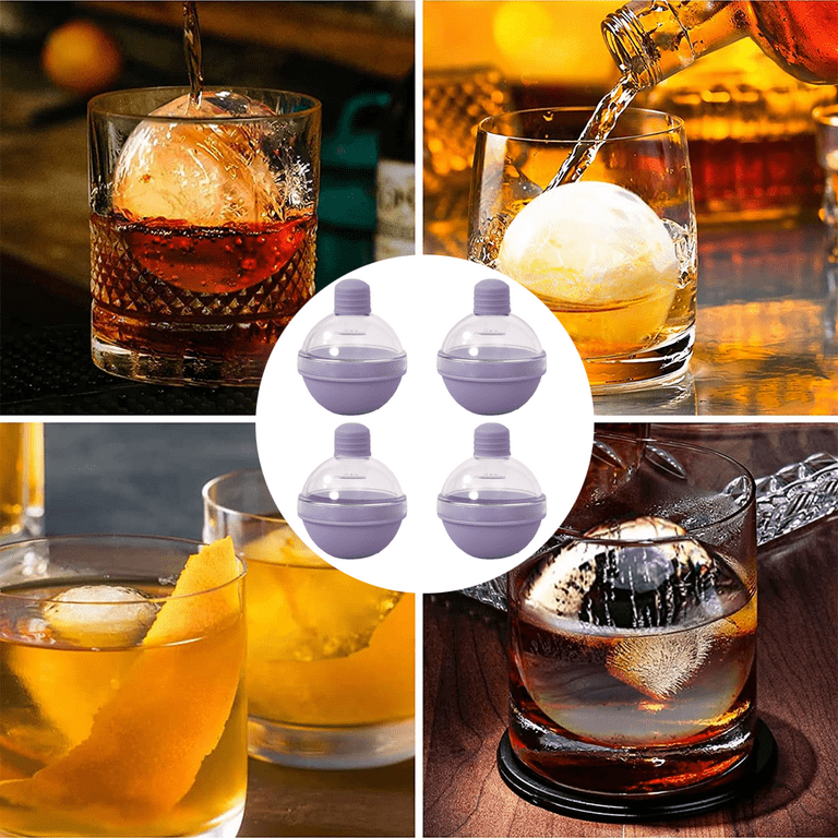 Sohindel Round Ice Ball Molds for Whiskey, Easy-Release Ice Cube Maker, Reusable Ice Spheres Mold - Purple