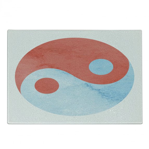 Ying Yang Cutting Board, Watercolor Painting Style Arts Culture Theme Balance Harmony Abstract, Decorative Tempered Glass Cutting and Serving Board, Small Size, Red Blue White, by Ambesonne