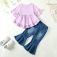 thumbnail image 4 of 2T Baby Girls Outfits 3T Girls Pant Sets Toddler Girls Short Sleeve Solid Color Top Jeans Pants 2PCS Set Purple, 4 of 9